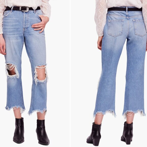 Free People Distressed Button Fly Jeans - Picture 5 of 10